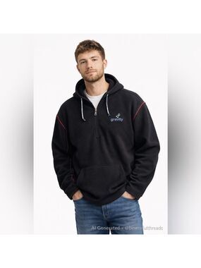 Gravity Men’s XL Black Full Zip Hoodie Red Piping Fleece